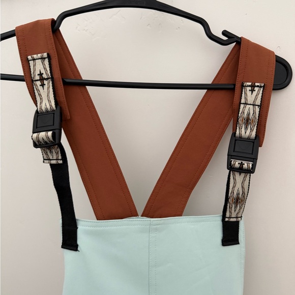 Mint Green Overalls with Brown Aztec Straps - Picture 2 of 3